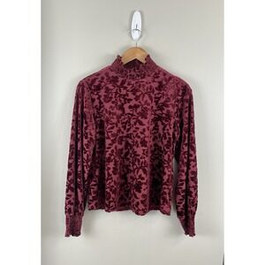 Maurice's‎ Women's Sz Medium Burgundy Velvet Burnout Blouse Holiday Christmas